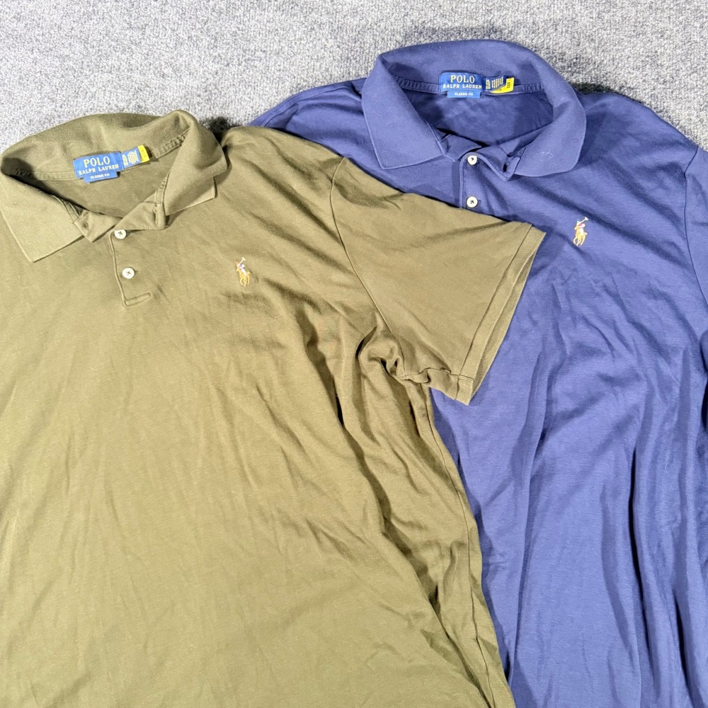 Polo Ralph Lauren Shirts Mens XL Lot of 2 Classic Fit Polo Navy Olive Green Pony